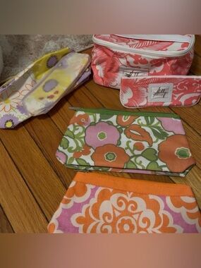 Milly Coral and White Floral Canvas Cosmetic Bags